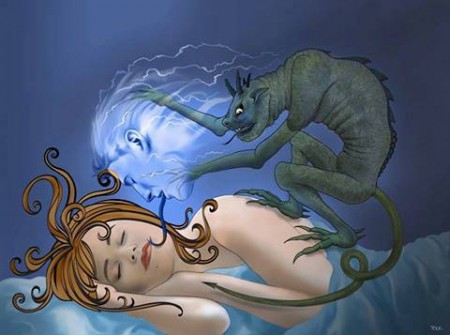 demon and sleeping woman